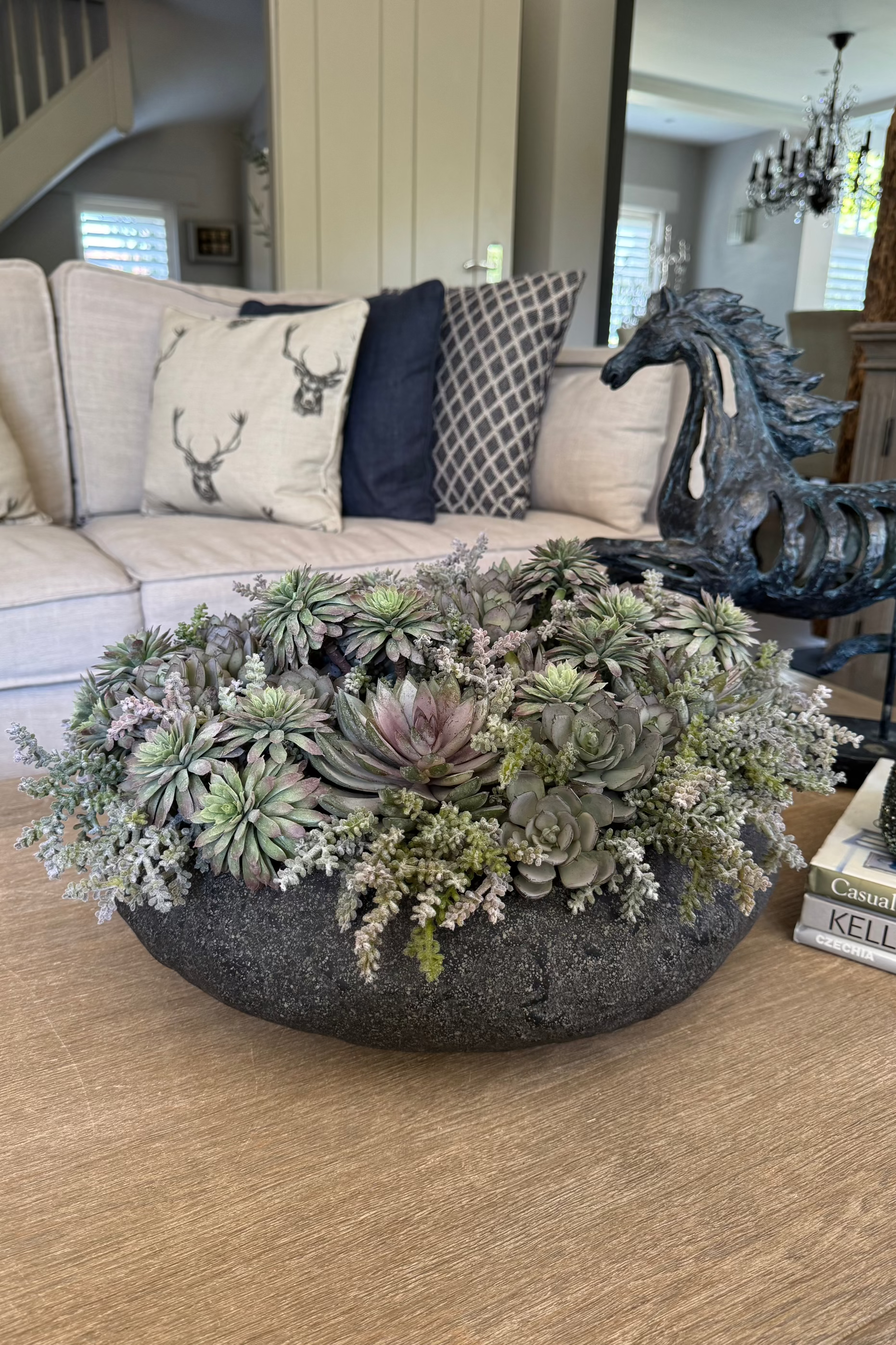 Mixed Succulents in a Black Sandstone Effect Bowl RTfact Flowers 