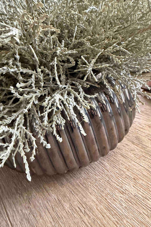 Curly Grass in a Ribbed Pewter/Bronze Bowl RTfact Flowers 