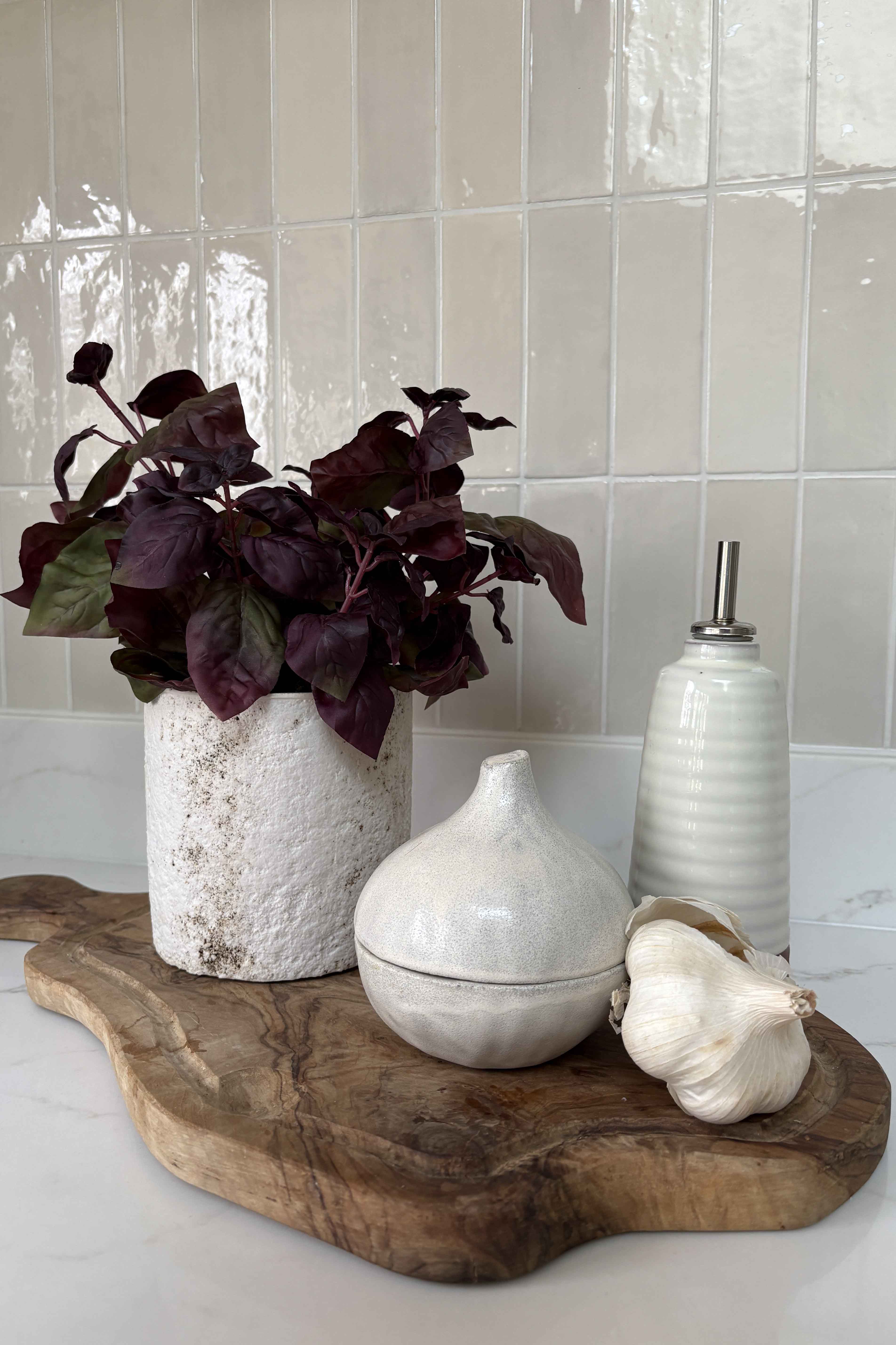 Purple Basil in a Pale Stone Pot RTfact Flowers 
