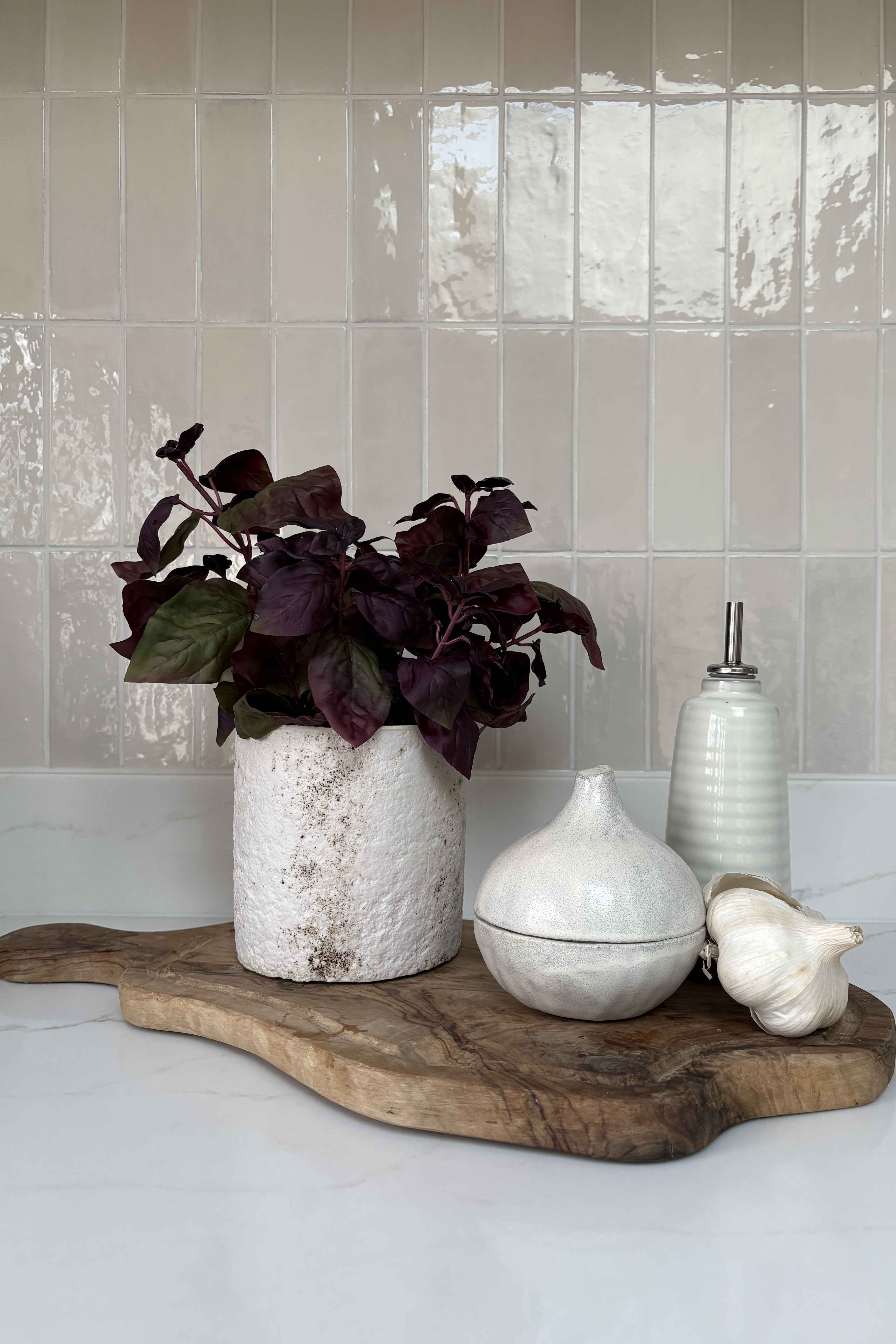 Purple Basil in a Pale Stone Pot RTfact Flowers 