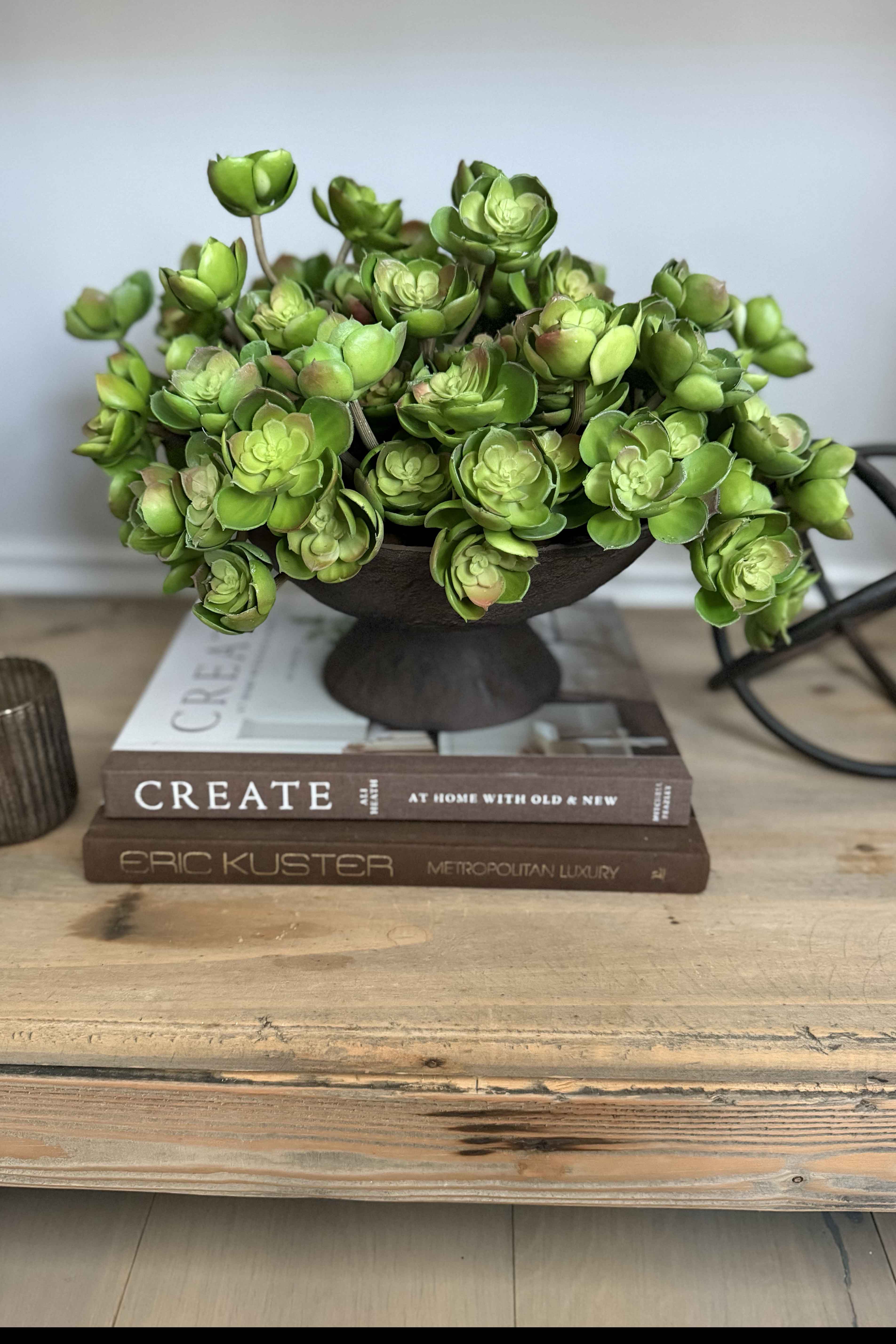 Succulent Branch in a Rustic Brown Pedestal Bowl RTfact Flowers 