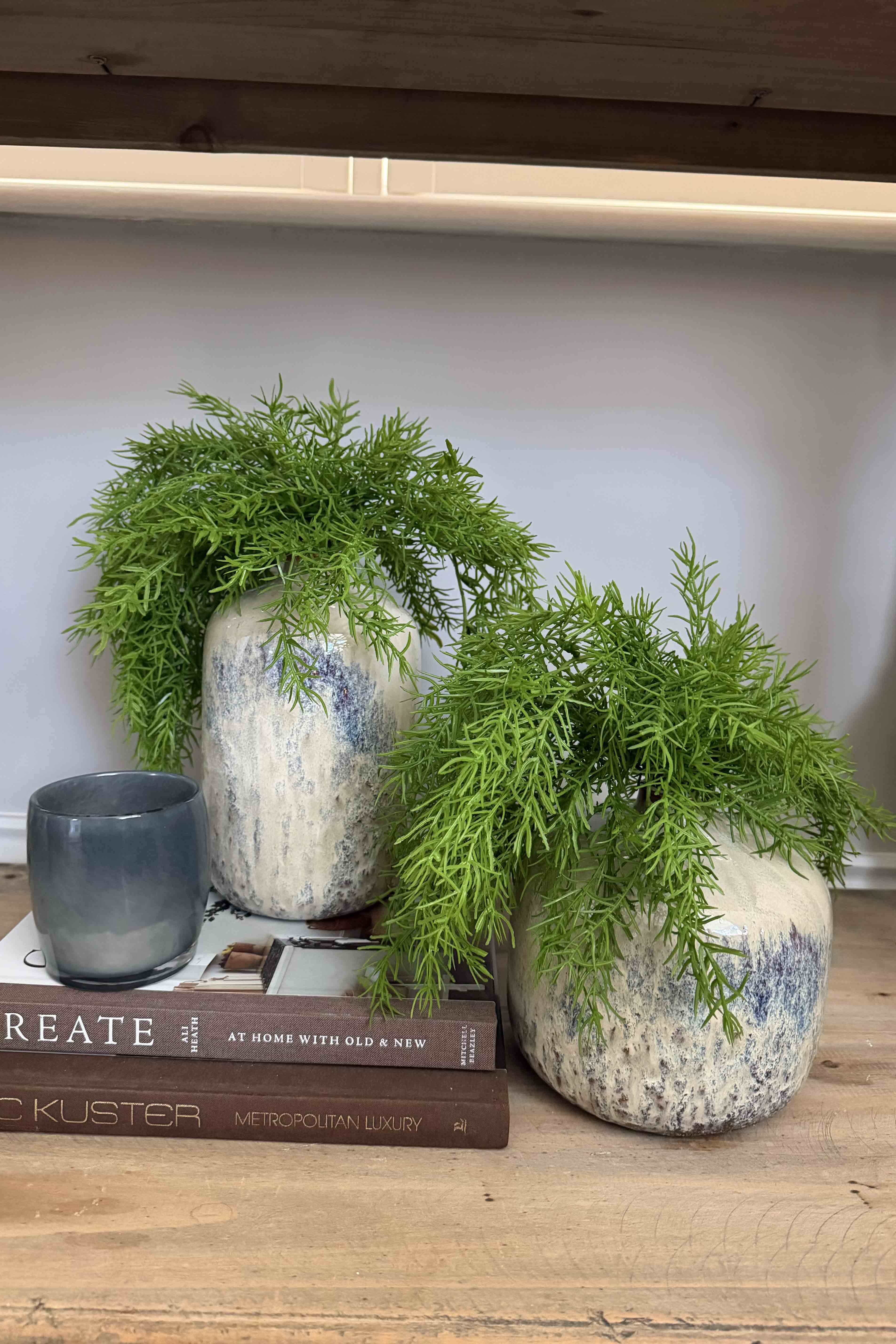 Asparagus Fern in Textured Ceramic Vases RTfact Flowers 