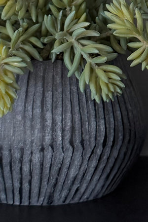 Mini Spiky Succulents in a Ridged Taupe Frosted Vase