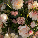 Dahlia, Bucida and Cattail Grass in a Stone Vase RTfact Flowers 