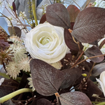 Ranunculus, Eucalyptus and Astrantia Spray in a Metallic Bronze Vase RTfact Flowers 
