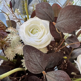 Ranunculus, Eucalyptus and Astrantia Spray in a Metallic Bronze Vase RTfact Flowers 
