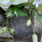 Hellebore, Bucida and Fern in a Dark Grey Stone Pot RTfact Flowers 