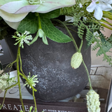 Hellebore, Bucida and Fern in a Dark Grey Stone Pot RTfact Flowers 
