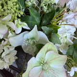 Hellebore, Bucida and Fern in a Dark Grey Stone Pot RTfact Flowers 