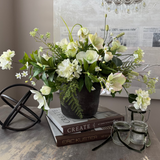 Hellebore, Bucida and Fern in a Dark Grey Stone Pot RTfact Flowers 