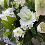 Hellebore, Bucida and Fern in a Dark Grey Stone Pot RTfact Flowers 