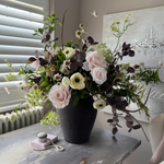 Ranunculus, Rose and Astrantia in a Rustic Brown Vase RTfact Flowers 