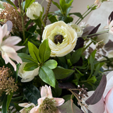 Ranunculus, Rose and Astrantia in a Rustic Brown Vase RTfact Flowers 