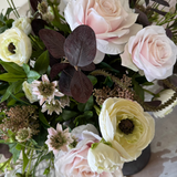 Ranunculus, Rose and Astrantia in a Rustic Brown Vase RTfact Flowers 