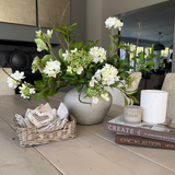 Bucida, Hydrangea Spray and Viburnum in a Light Grey Terracotta Vase RTfact Flowers 