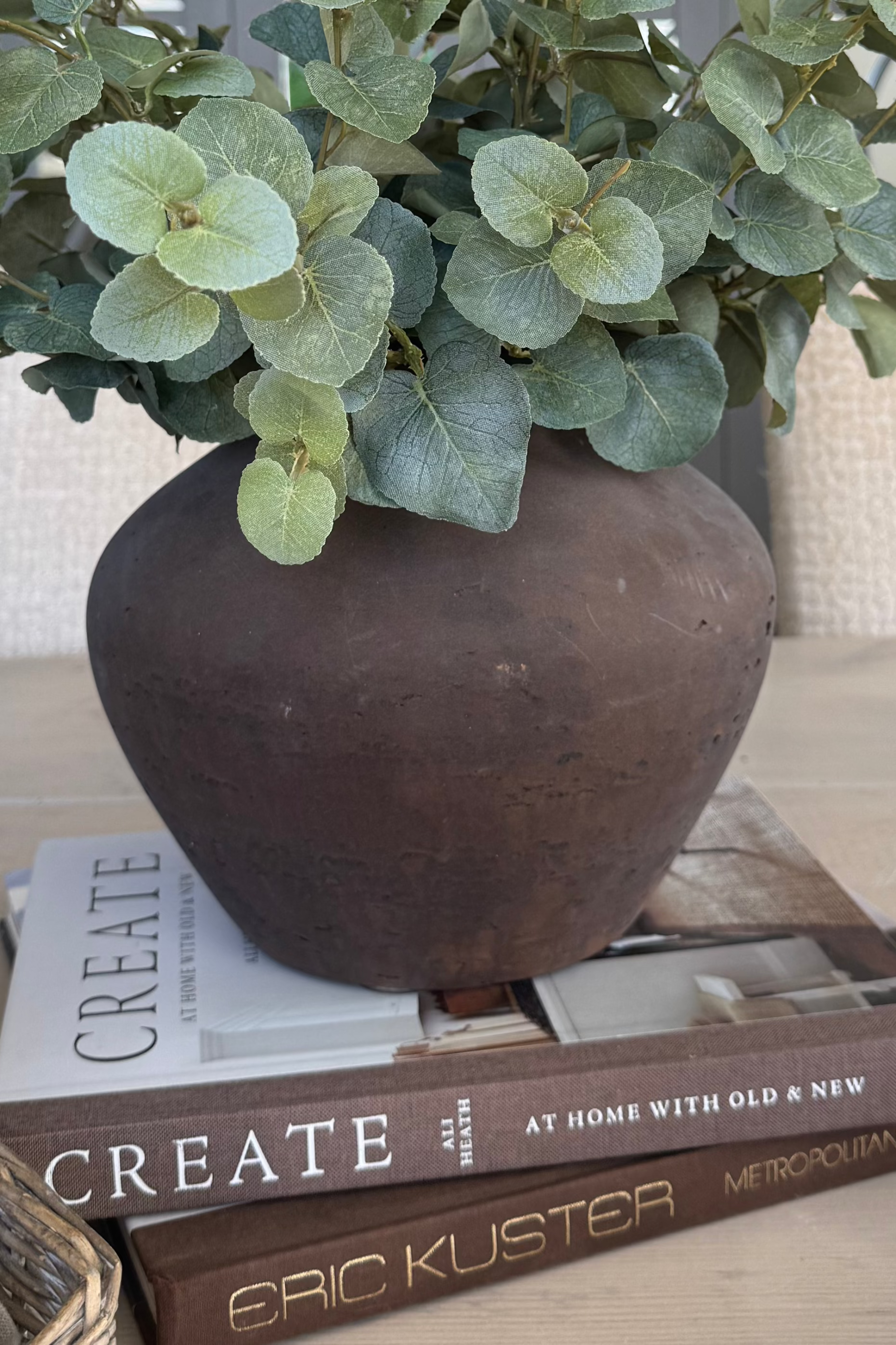 Eucalyptus in a Dark Brown Clay Pot RTfact Flowers 