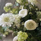Ranunculus, Hydrangea and Viburnum in a Glazed White Vase RTfact Flowers 