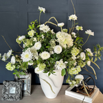 Ranunculus, Hydrangea and Viburnum in a Glazed White Vase RTfact Flowers 