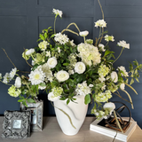 Ranunculus, Hydrangea and Viburnum in a Glazed White Vase RTfact Flowers 