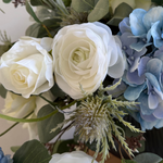 Rose, Ranunculus and Eucalyptus in a Grey Ridged Glass Vase RTfact Flowers 
