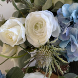 Rose, Ranunculus and Eucalyptus in a Grey Ridged Glass Vase RTfact Flowers 