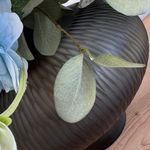 Rose, Ranunculus and Eucalyptus in a Grey Ridged Glass Vase RTfact Flowers 