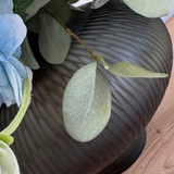 Rose, Ranunculus and Eucalyptus in a Grey Ridged Glass Vase RTfact Flowers 