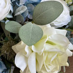 Rose, Ranunculus and Eucalyptus in a Grey Ridged Glass Vase RTfact Flowers 