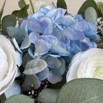 Rose, Ranunculus and Eucalyptus in a Grey Ridged Glass Vase RTfact Flowers 