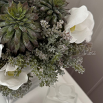 Orchids, Echeveria and Mini Plant in a Driftwood Glass Cube RTfact Flowers 