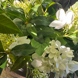 Bucida, Hydrangea Spray and Queen Anne's Lace in a Light Mocha Bowl RTfact Flowers 