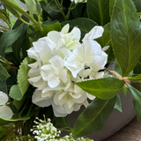 Bucida, Hydrangea Spray and Queen Anne's Lace in a Light Mocha Bowl RTfact Flowers 