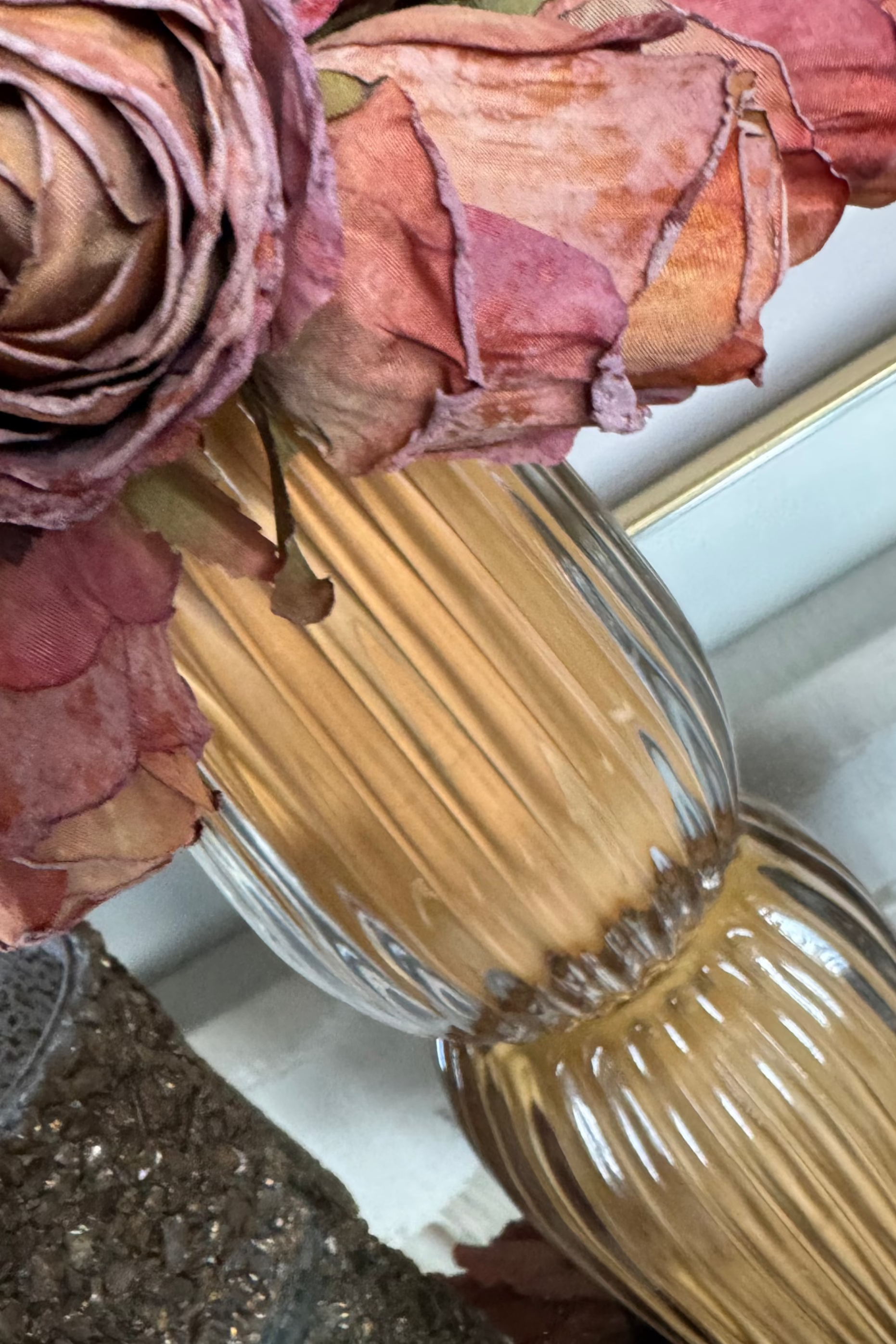 Roses in a Ribbed Glass Vase (Russet Salmon) RTfact Flowers 