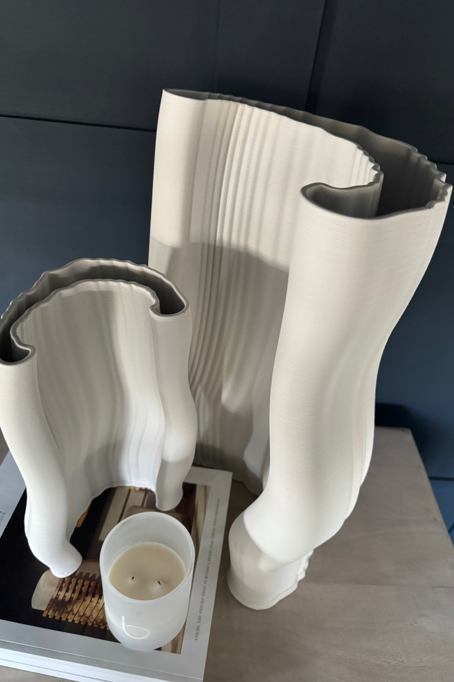 White Ceramic 'Half Moon' Vase - Tall RTfact Flowers 