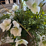 Hellebore, Fern and Tillandsia Grass in a Ribbed Wooden Vase RTfact Flowers 