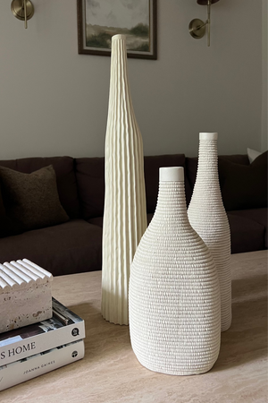 Cream Ribbed Bottle Vases