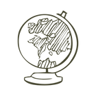 Outline of a globe with a world map on a white background