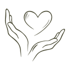 Outline of two hands holding a heart shape on a white background