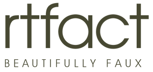 Logo of rtfact with tagline 'Beauty is Faux' on a white background