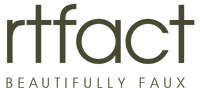 Logo of rtfact with tagline 'Beauty is Faux' on a white background