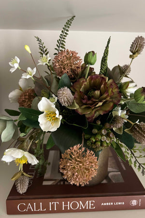 Hellebore, Echinops and Ranunculus in a Bronze Vase - Small