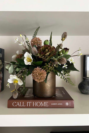 Hellebore, Echinops and Ranunculus in a Bronze Vase - Small