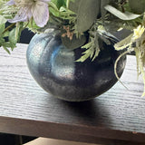 Anemone, Thistle and Eucalyptus in a Blue/Grey Glass Vase