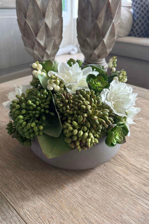 Lily, Succulents and Berries in a Light Grey Bowl