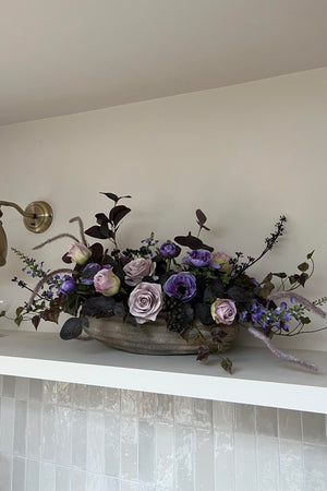 Rose, Anemone and Eucalyptus in a Pewter Boat
