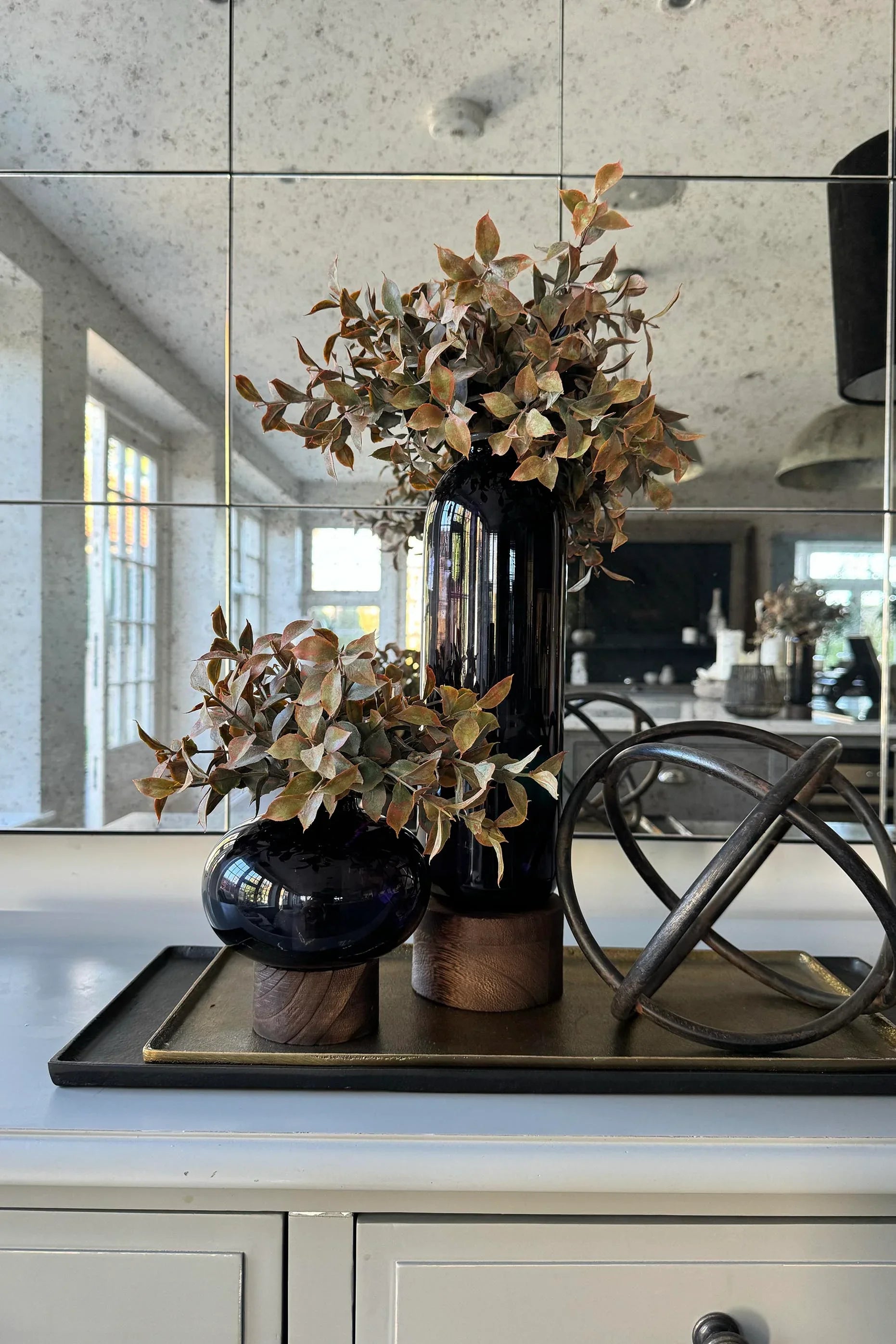 Lappa Bush in Black Glass/ Wood Vase (Tall) RTfact Flowers 
