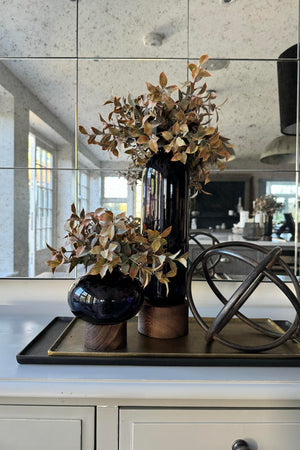 Lappa Bush in Black Glass/ Wood Vase (Tall)
