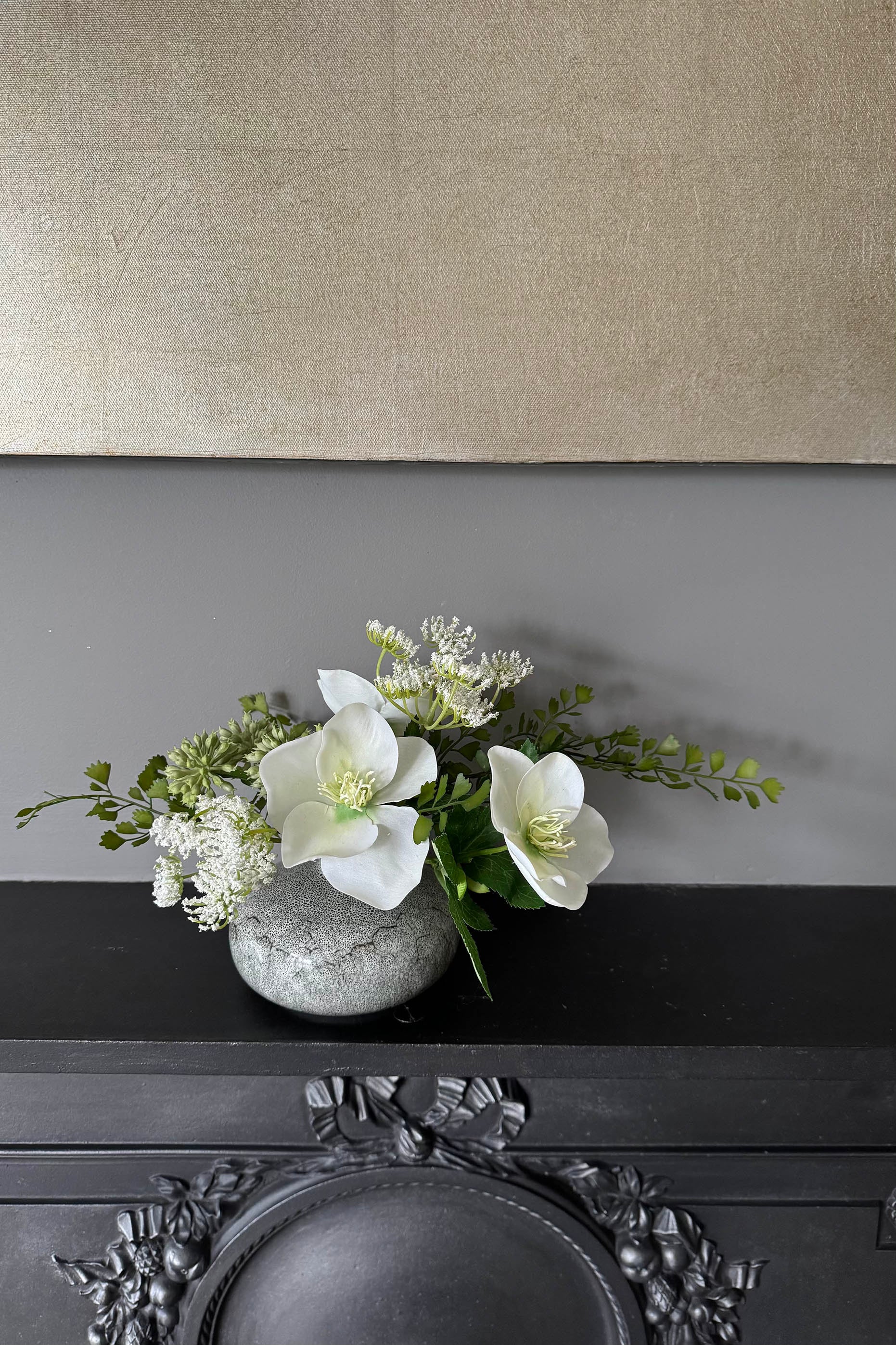 Hellebore and Angelica in a Grey Mottled Vase RTfact Flowers 
