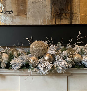 Pine Garland with frosted Spruce, Twig and Baubles.