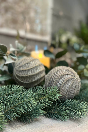 Set of 2 Glass Iced Grey Patterned Baubles